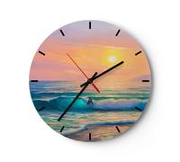Orologio da Parete in Vetro 30x30cm mare onda riva Moderno Silenzioso