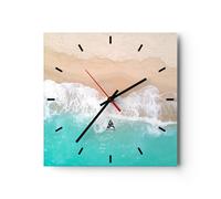 Orologio da Parete in Vetro 30x30cm mare onda sabbia Moderno Silenzioso