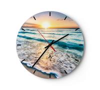 Orologio da Parete in Vetro 30x30cm mare onda spiaggia Moderno Silenzioso