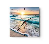 ARTTOR Orologio da Parete in Vetro mare onda spiaggia 30x30cm Piccolo Moderno Orologio da Muro Per Casa Cucina Soggiorno Silenzioso Wall Clock Decorazione Orologio da Appendere - C3AC30x30-3621