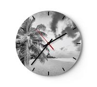 Orologio da Parete in Vetro 30x30cm Monocromatico Spiaggia Nuvole Silenzioso