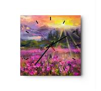 Orologio da Parete in Vetro 30x30cm montagne fiori fiori Moderno Silenzioso