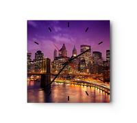 Orologio da Parete in Vetro 30x30cm New York notte ponte di Brooklyn Silenzioso