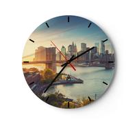 Orologio da Parete in Vetro 30x30cm New York ponte Moderno Silenzioso