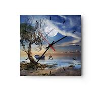 Orologio da Parete in Vetro 30x30cm notte luna barca Moderno Silenzioso
