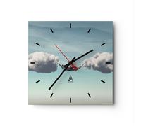 Orologio da Parete in Vetro 30x30cm Nuvole amaca riposo Moderno Silenzioso