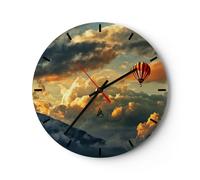 Orologio da Parete in Vetro 30x30cm nuvole mongolfiera volo Moderno Silenzioso