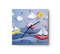 Orologio da Parete in Vetro 30x30cm Origami barca mare cielo Moderno Silenzioso