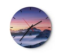 Orologio da Parete in Vetro 30x30cm Ovest Il Sole Le Montagne Moderno Silenzioso
