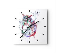 Orologio da Parete in Vetro 30x30cm Owl intelligente creatura Bambini Silenzioso