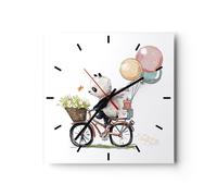 Orologio da Parete in Vetro 30x30cm Panda bici bambini Moderno Silenzioso