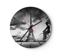Orologio da Parete in Vetro 30x30cm Parigi gentiluomo bicicletta Silenzioso