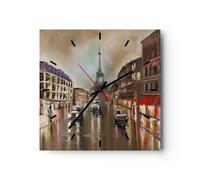 Orologio da Parete in Vetro 30x30cm Parigi torre strada Moderno Silenzioso