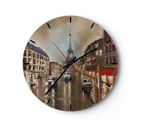 Orologio da Parete in Vetro 30x30cm Parigi torre strada Moderno Silenzioso