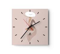 Orologio da Parete in Vetro 30x30cm Pastello donna cappello Moderno Silenzioso