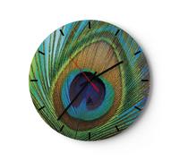 Orologio da Parete in Vetro 30x30cm Pavoni piume arcobaleno Moderno Silenzioso