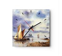 Orologio da Parete in Vetro 30x30cm Pescatore Nave Ventilatore Silenzioso