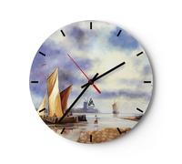 Orologio da Parete in Vetro 30x30cm Pescatore Nave Ventilatore Silenzioso