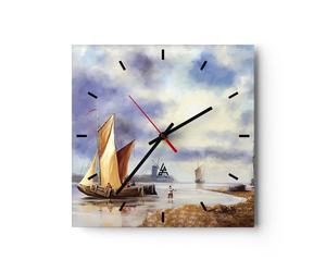 Orologio da Parete in Vetro 30x30cm Pescatore Nave Ventilatore Silenzioso