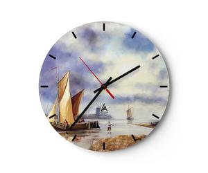 Orologio da Parete in Vetro 30x30cm Pescatore Nave Ventilatore Silenzioso