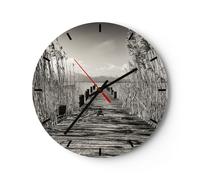 Orologio da Parete in Vetro 30x30cm Ponte Molo Seppia Moderno Silenzioso