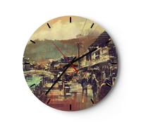 Orologio da Parete in Vetro 30x30cm ponte strada fiume Moderno Silenzioso