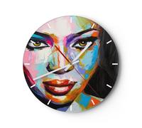 Orologio da Parete in Vetro 30x30cm ragazza faccia Moderno Silenzioso