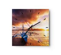 Orologio da Parete in Vetro 30x30cm riva barca spiaggia Moderno Silenzioso