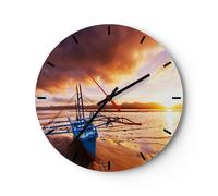 Orologio da Parete in Vetro 30x30cm riva barca spiaggia Moderno Silenzioso