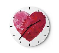 Orologio da Parete in Vetro 30x30cm Rosso cuore acquerello Moderno Silenzioso