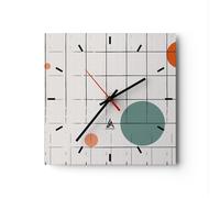 Orologio da Parete in Vetro 30x30cm Sfondo Ruote Griglia Moderno Silenzioso