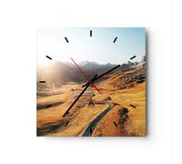 Orologio da Parete in Vetro 30x30cm Sole montagne via Moderno Silenzioso