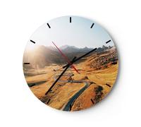 Orologio da Parete in Vetro 30x30cm Sole montagne via Moderno Silenzioso
