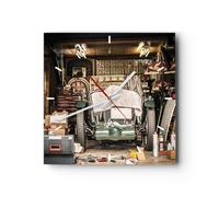 Orologio da Parete in Vetro 30x30cm Storico Auto Garage Moderno Silenzioso