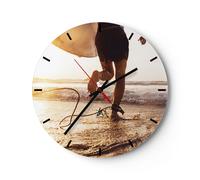 Orologio da Parete in Vetro 30x30cm Surf spiaggia gioia Moderno Silenzioso