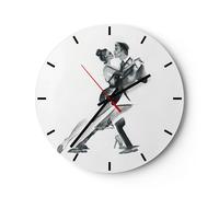 Orologio da Parete in Vetro 30x30cm Tango Disegno Bianco E Nero Silenzioso