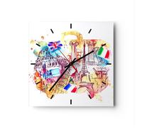 Orologio da Parete in Vetro 30x30cm Viaggi l'Europa la storia il castello