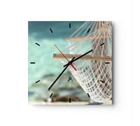 Orologio da Parete in Vetro 30x30cm Viaggio amaca tropico spiaggia Silenzioso