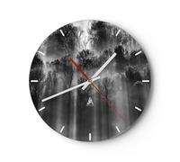 Orologio da Parete in Vetro 40x40cm Alberi Dentro Nebbia Moderno Silenzioso