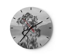 Orologio da Parete in Vetro 40x40cm Albero Simmetria Lago Moderno Silenzioso