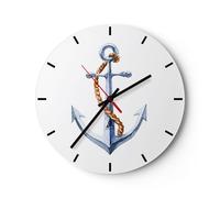 Orologio da Parete in Vetro 40x40cm Ancora Corda Vela mare Moderno Silenzioso