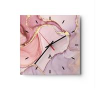 Orologio da Parete in Vetro Astrazione Marmo Rosa 40x40cm Piccolo Moderno Orologio da Muro Per Casa Cucina Soggiorno Silenzioso Wall Clock Decorazione Orologio da Appendere - C3AC40x40-4528