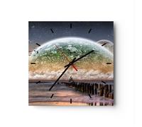 Orologio da Parete in Vetro 40x40cm Astrazione pianeta terra globo Silenzioso