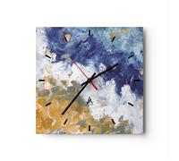 Orologio da Parete in Vetro 40x40cm Astrazione Pittura Onde Moderno Silenzioso