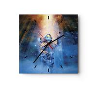 Orologio da Parete in Vetro 40x40cm Astronauta Luce Cosmo Moderno Silenzioso