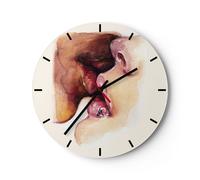 Orologio da Parete in Vetro 40x40cm Bacio bocca coppia Moderno Silenzioso