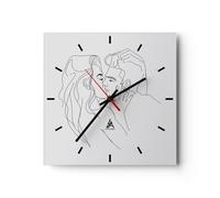 Orologio da Parete in Vetro 40x40cm Bacio coppia schizzo Moderno Silenzioso