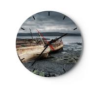 Orologio da Parete in Vetro 40x40cm barca relitto riva Moderno Silenzioso
