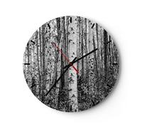 Orologio da Parete in Vetro 40x40cm Betulle foresta monocromatico Silenzioso