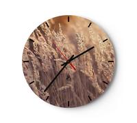 Orologio da Parete in Vetro 40x40cm Boho Spighe Di Grano Campo Silenzioso